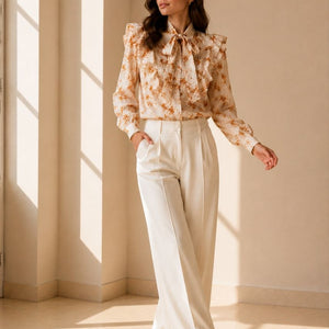 Beige Coral Bloom Ruffle Blouse