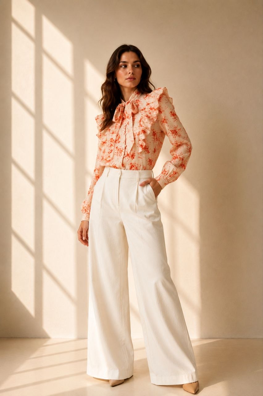 Off White Coral Bloom Ruffle Blouse