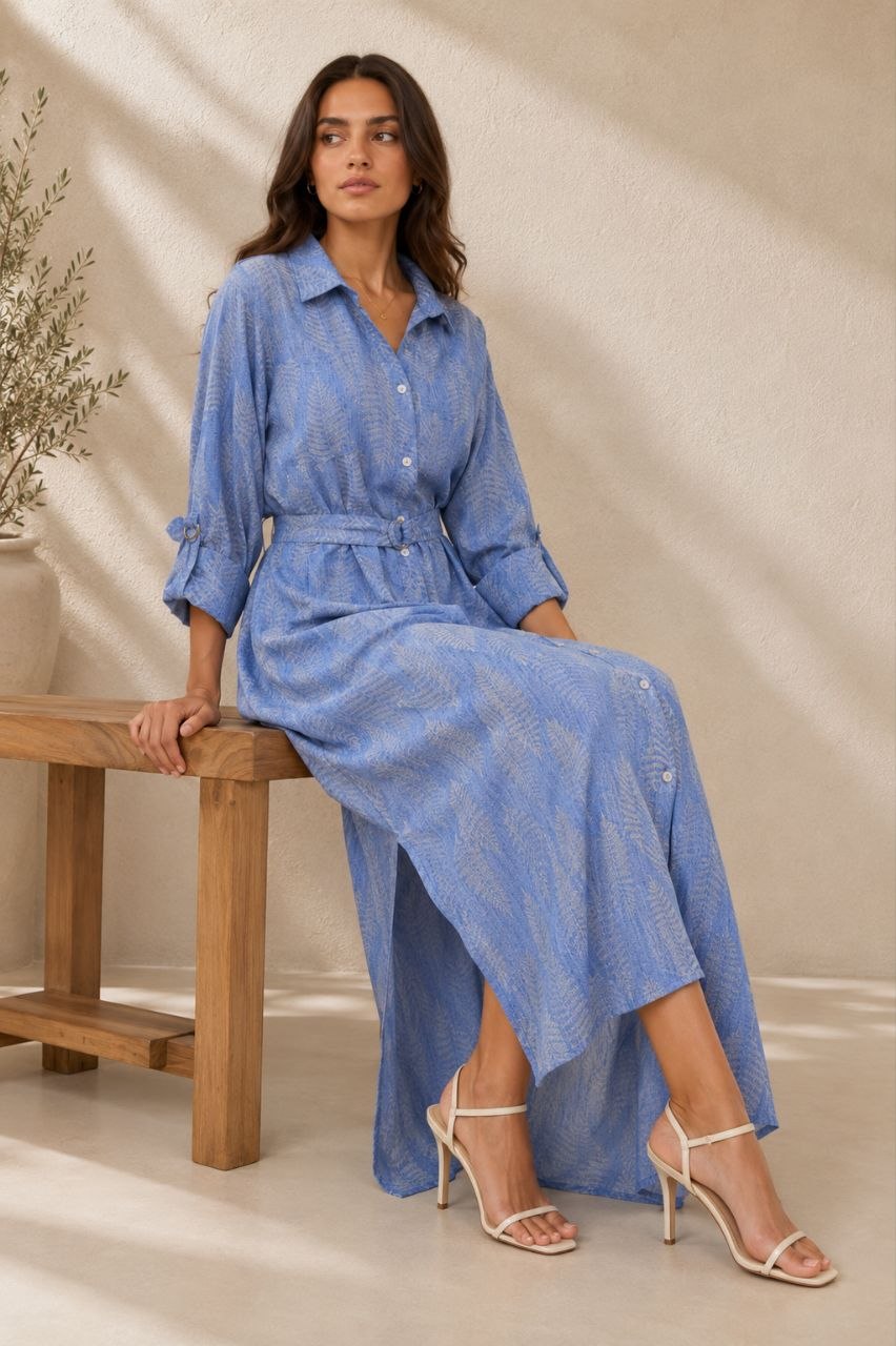 Blue Belted Maxi Dress