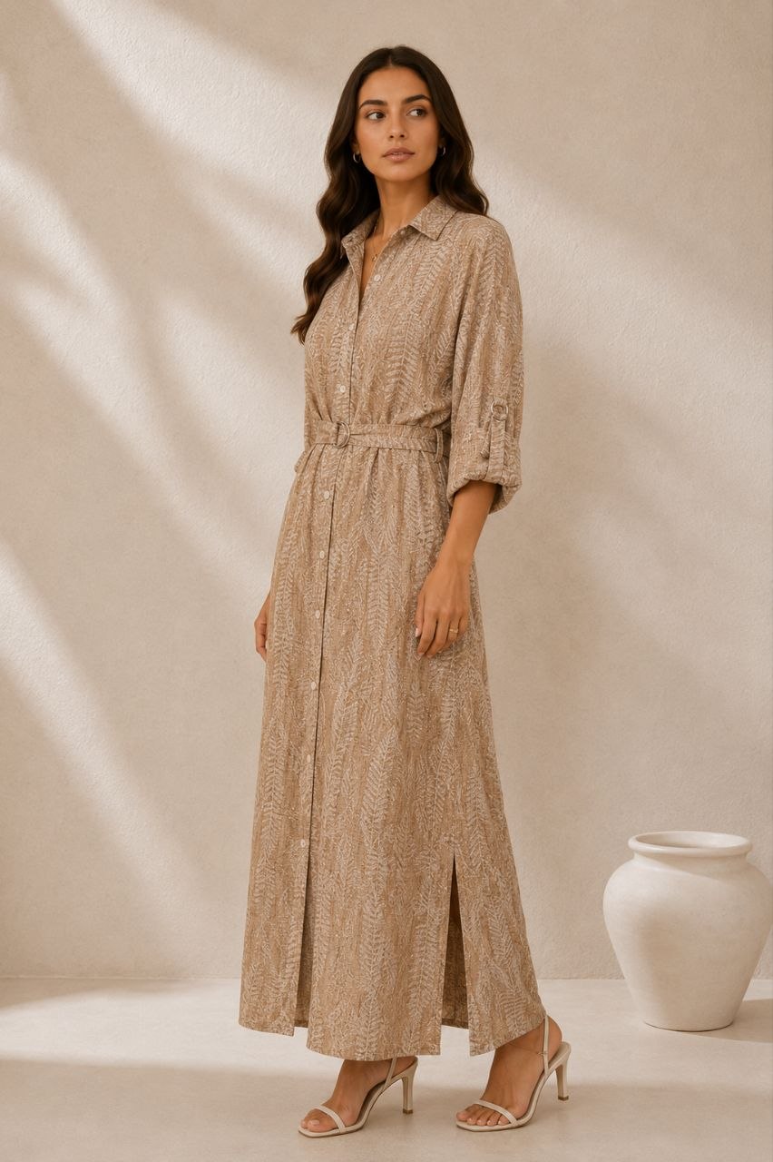 Beige Belted Maxi Dress