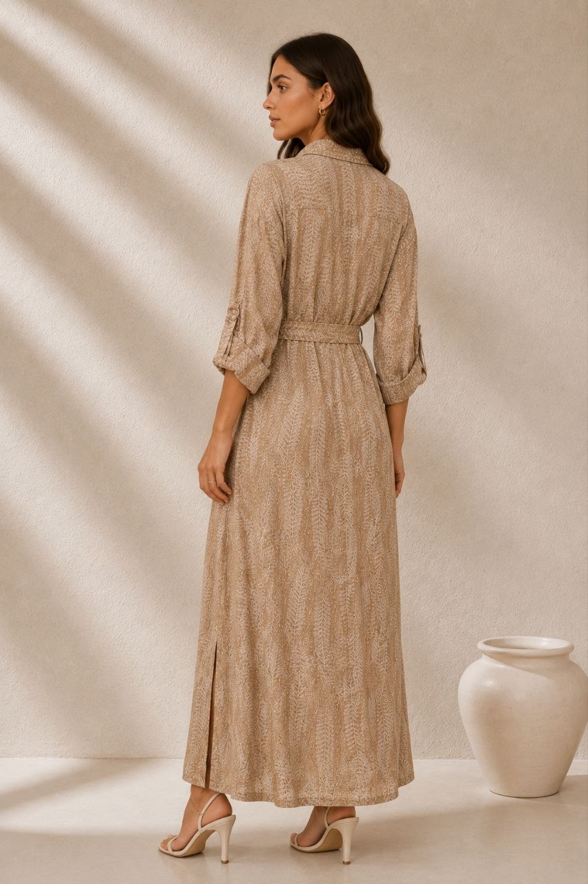 Beige Belted Maxi Dress