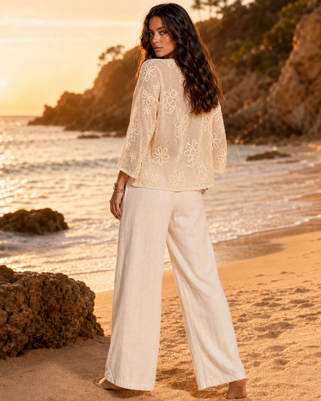 Floral Mesh Beige Cardigan