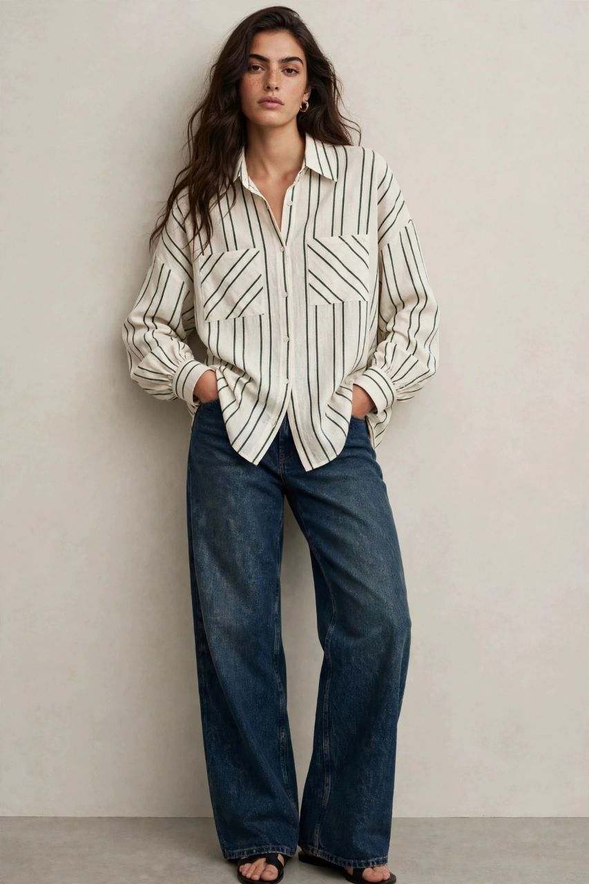 Olive Stripe Oversized Shirt