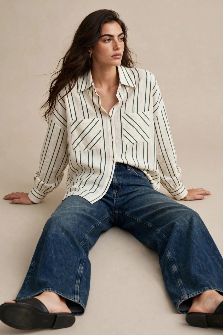 Olive Stripe Oversized Shirt