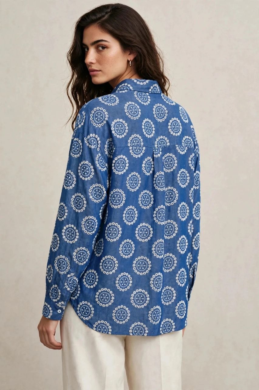Flower Embroidered Shirt