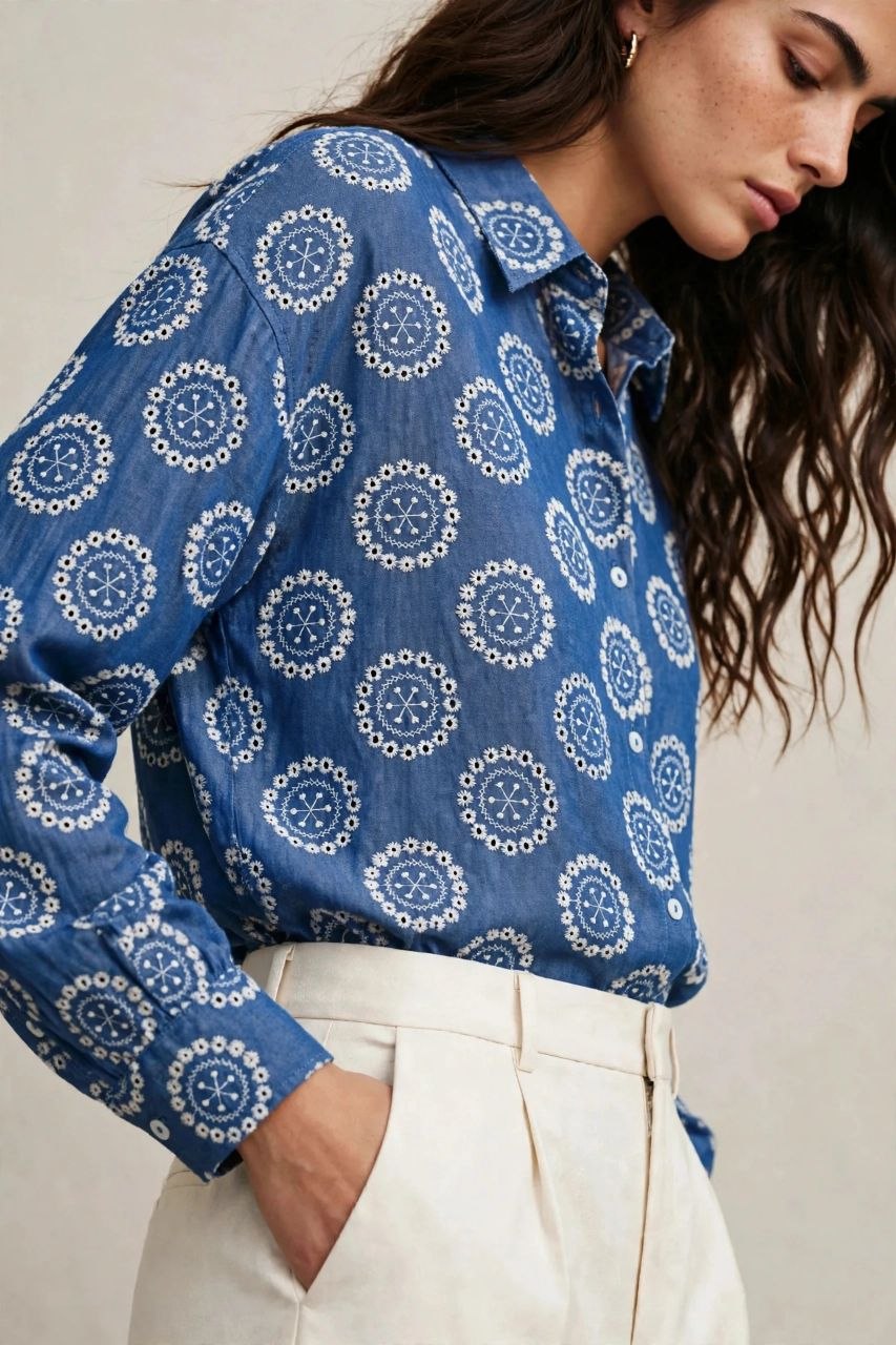 Flower Embroidered Shirt