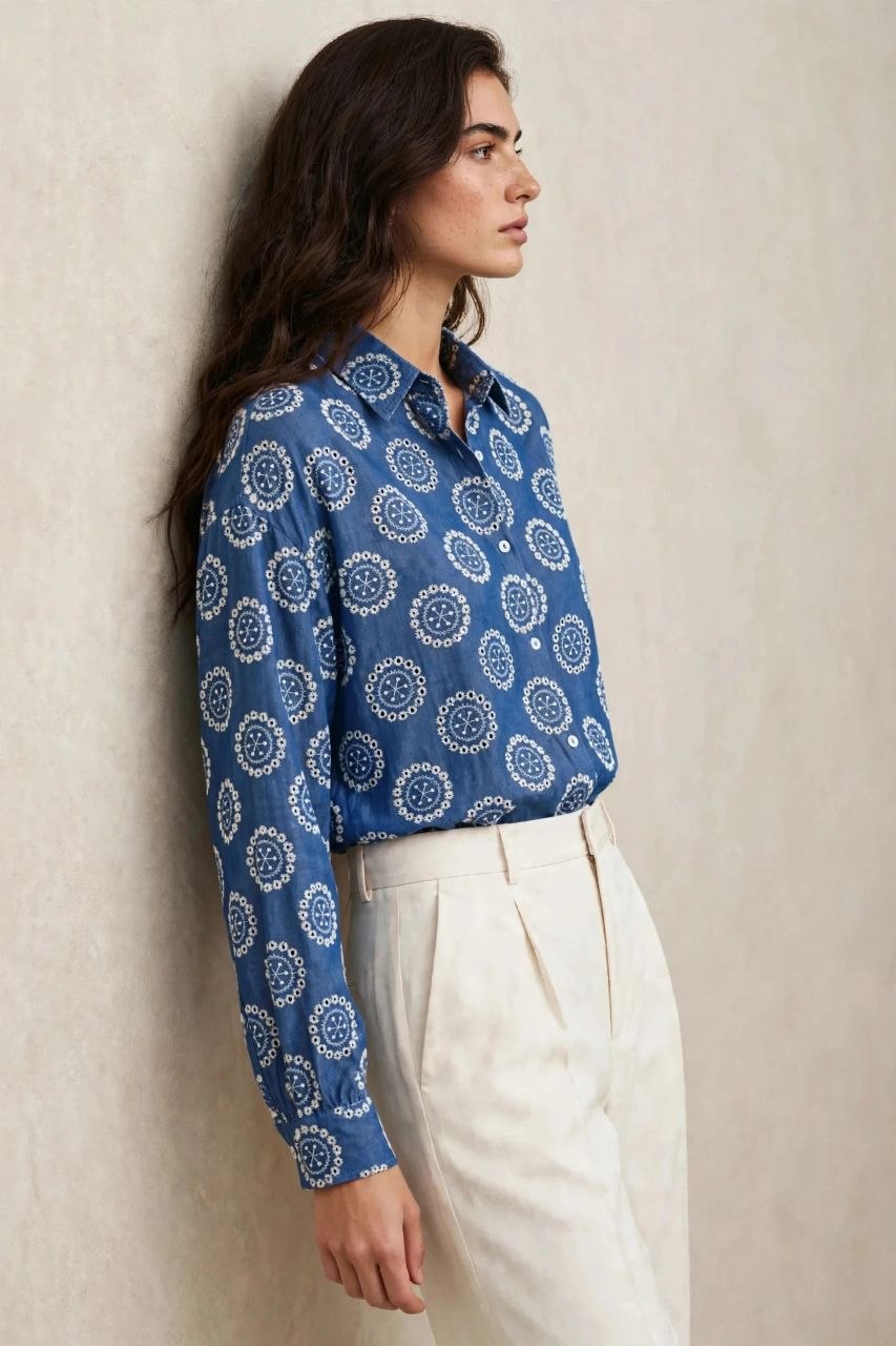 Flower Embroidered Shirt