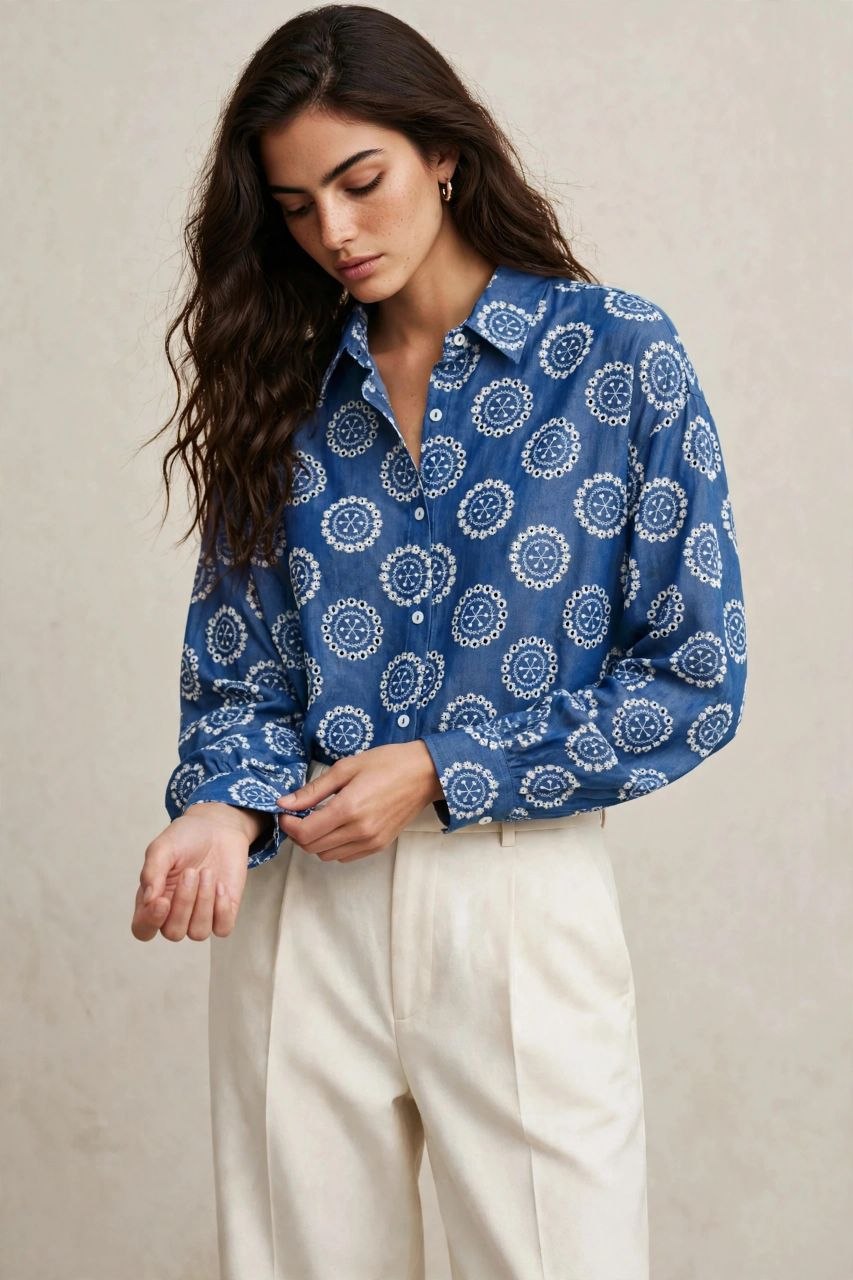Flower Embroidered Shirt