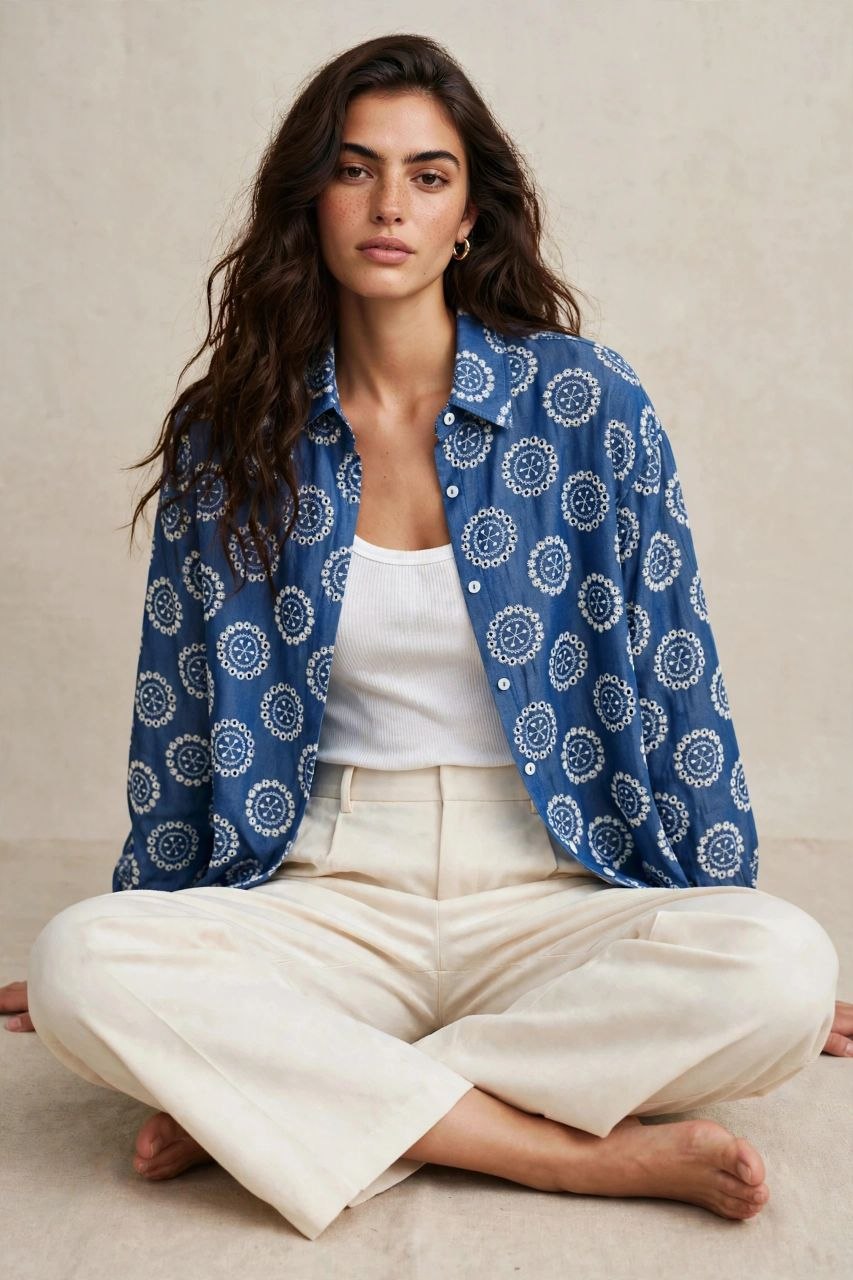 Flower Embroidered Shirt