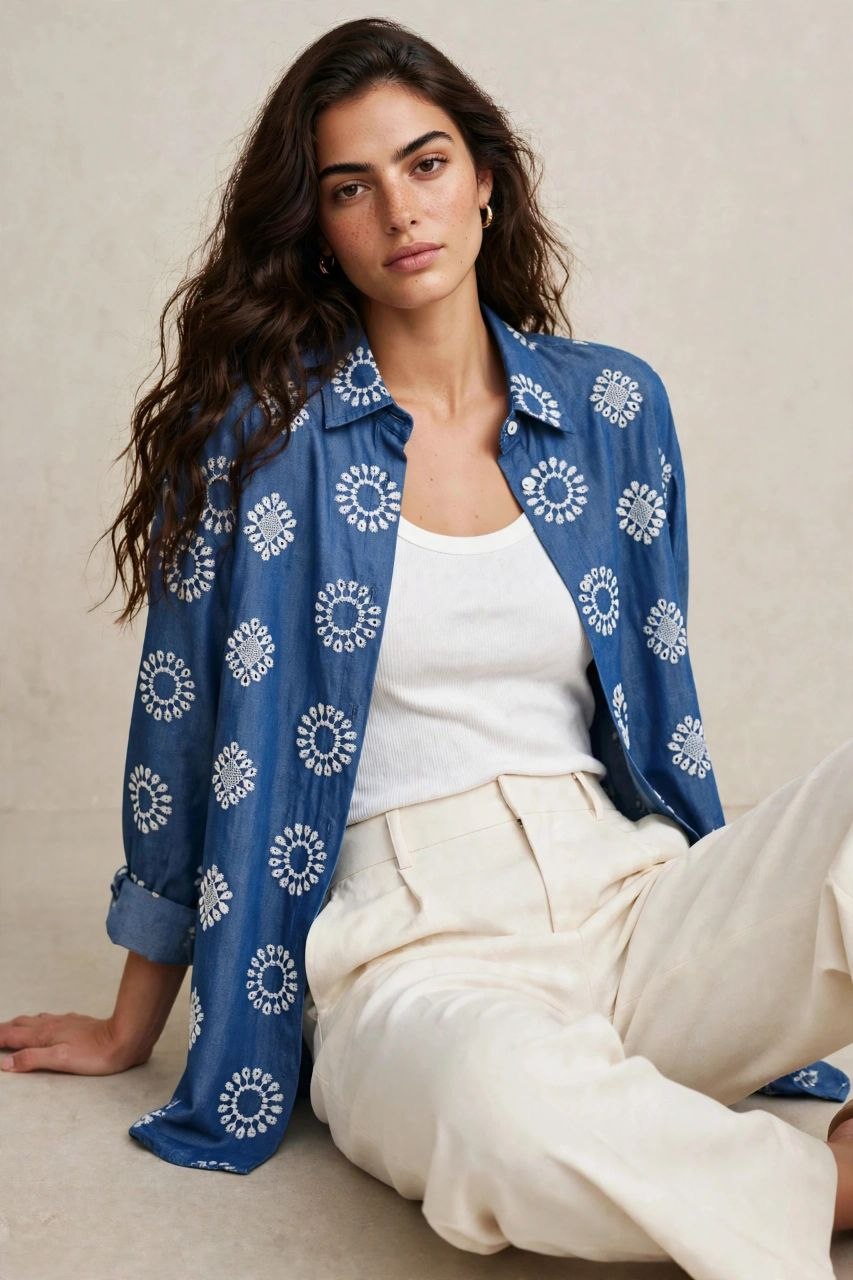 Blue Embroidered Shirt