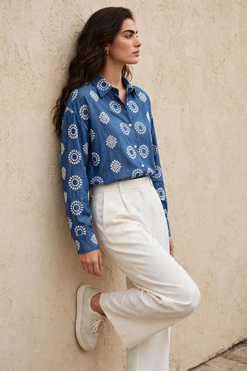 Blue Embroidered Shirt