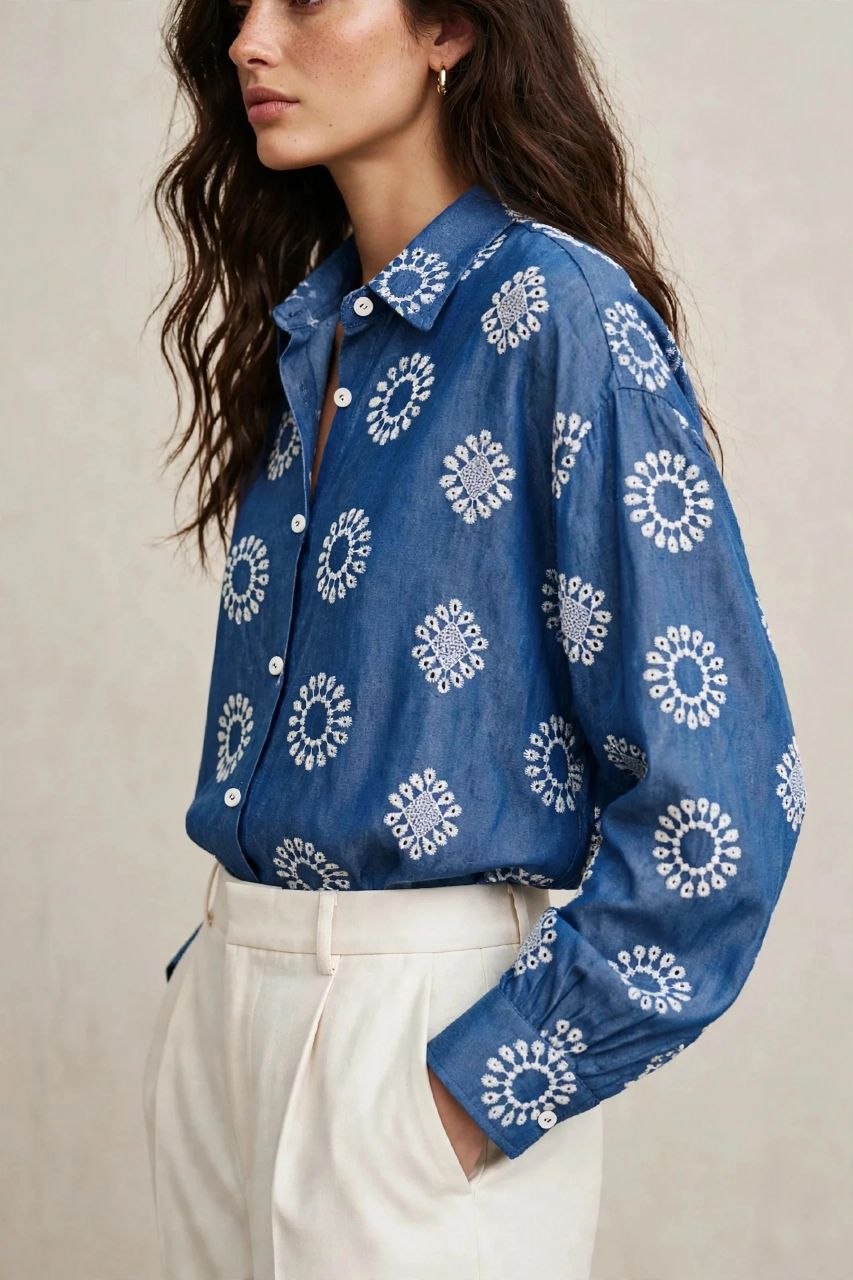 Blue Embroidered Shirt
