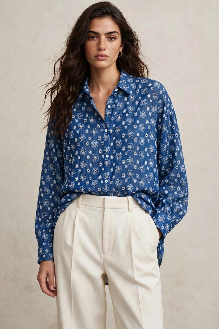 Star Blue Embroidered Shirt