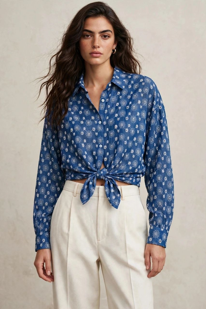 Star Blue Embroidered Shirt