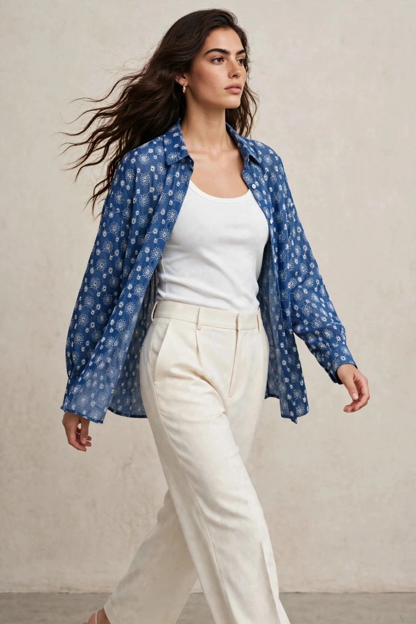 Star Blue Embroidered Shirt