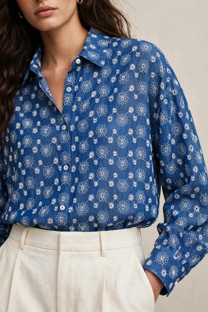 Star Blue Embroidered Shirt