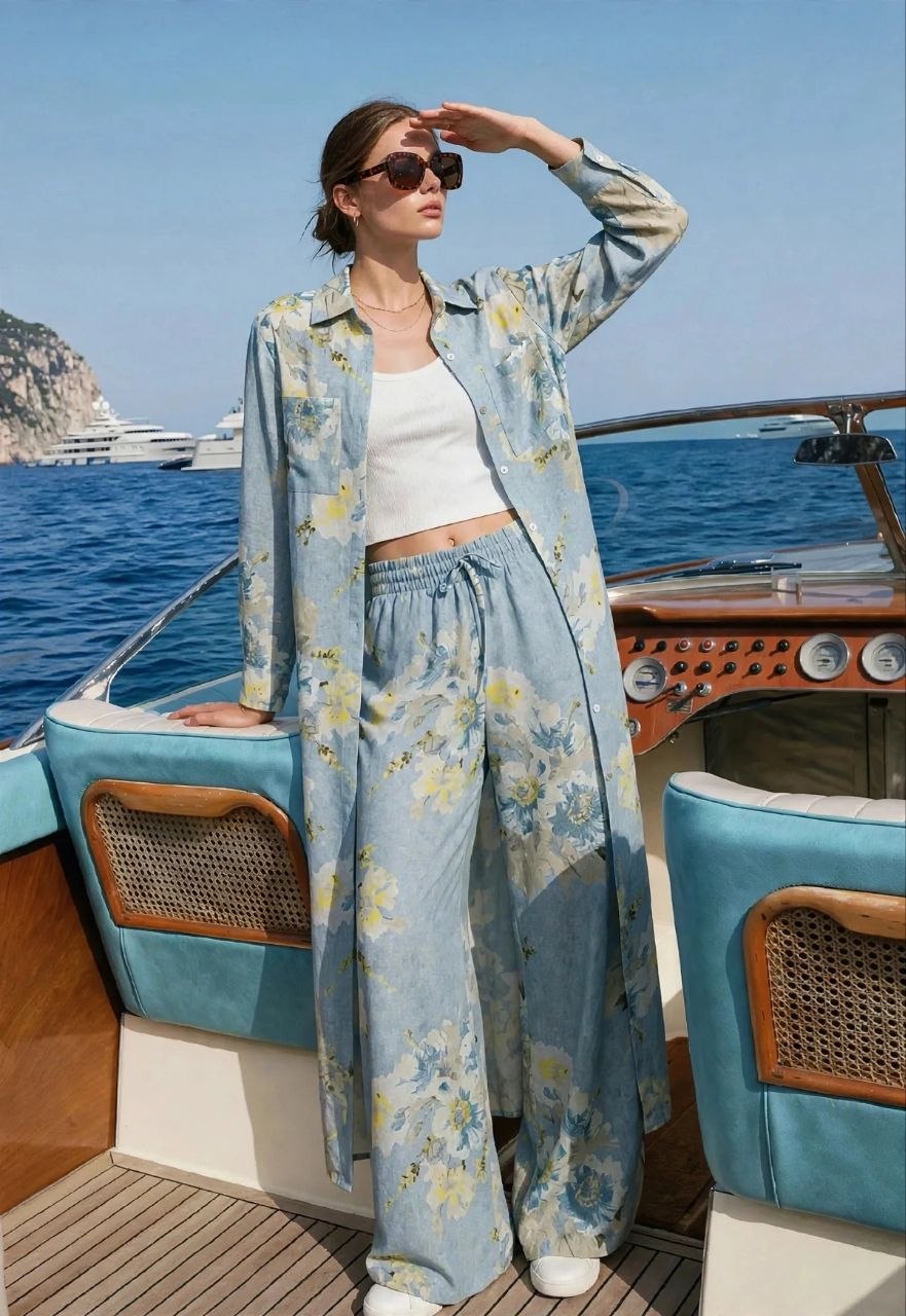 Blue Floral Long Shirt