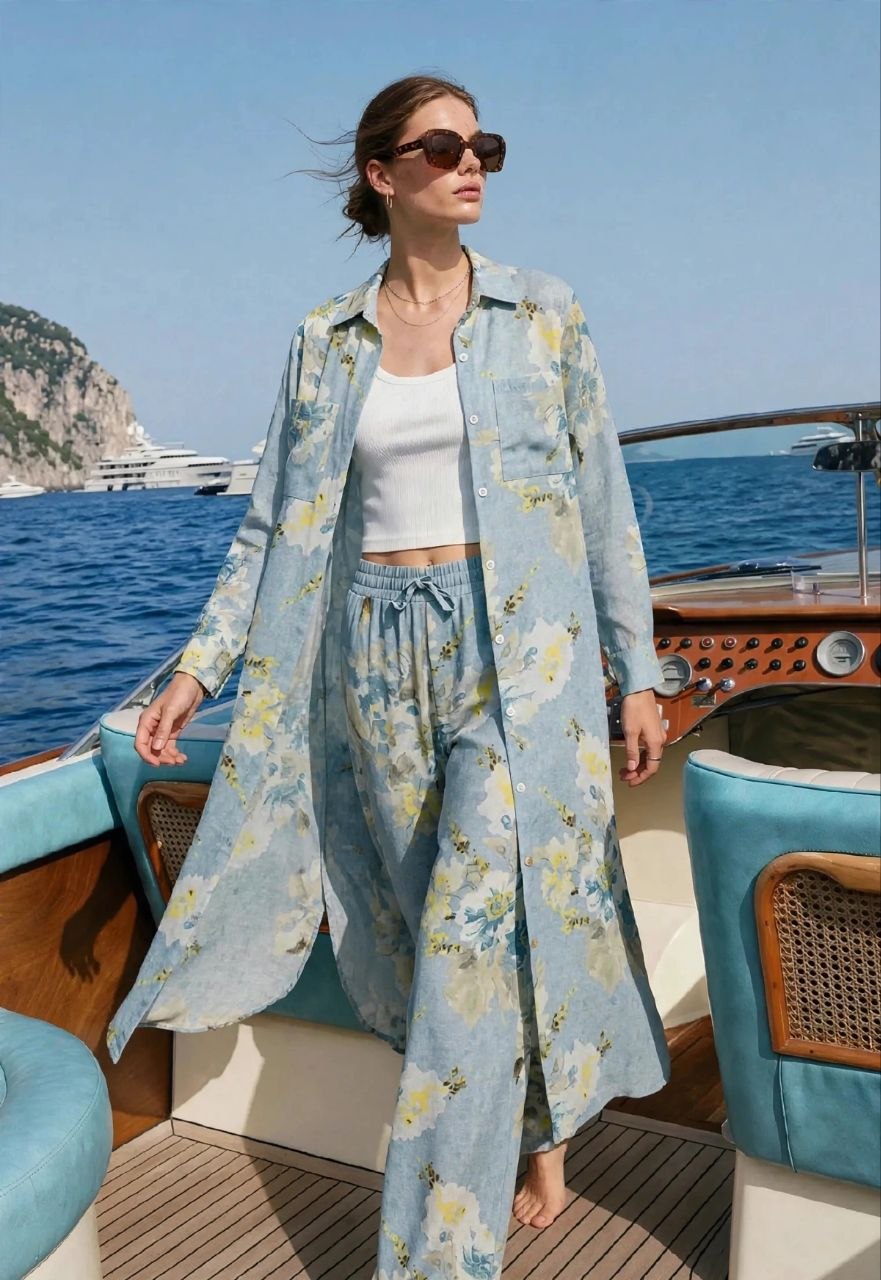 Blue Floral Long Shirt