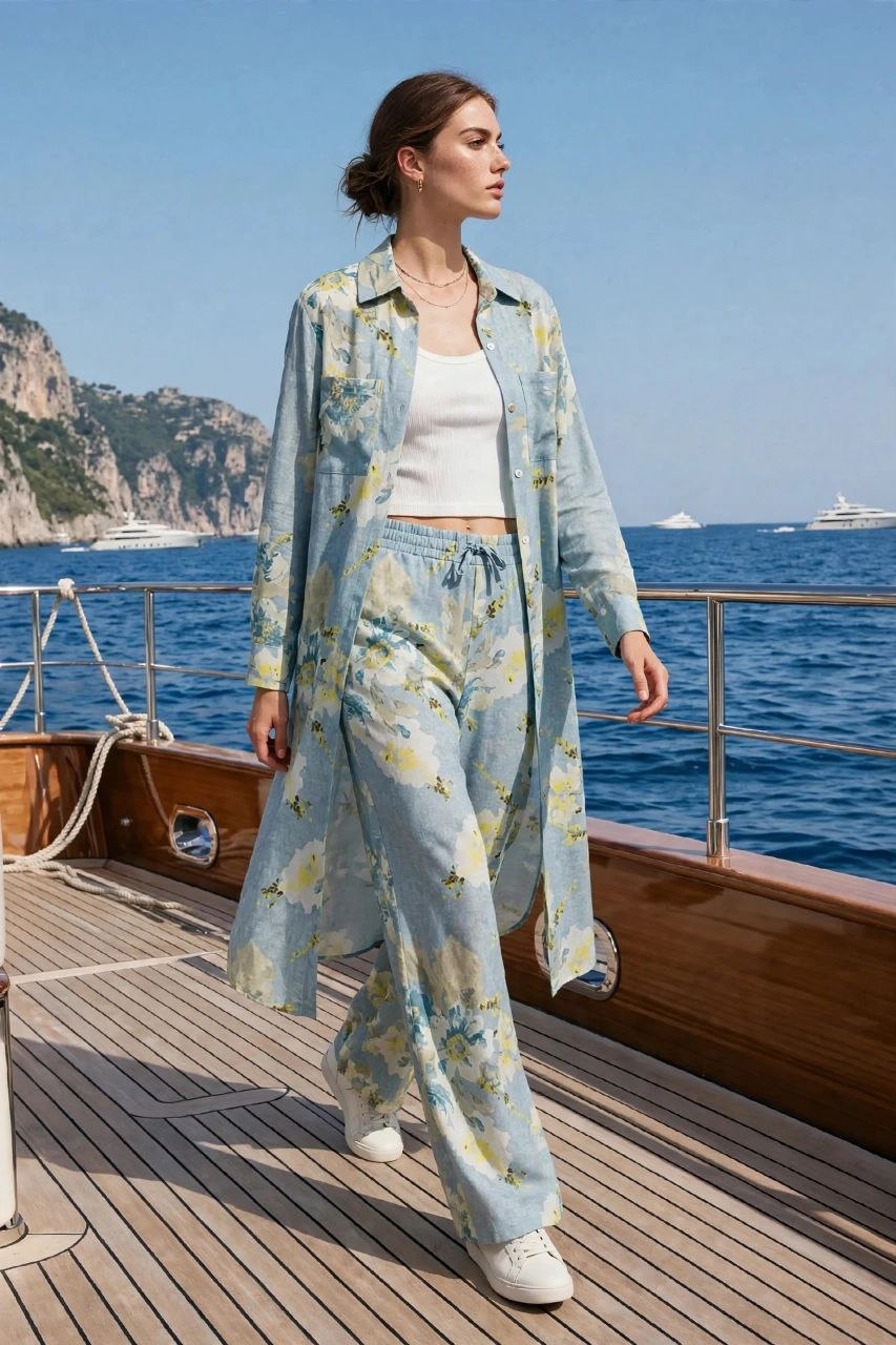Blue Floral Long Shirt