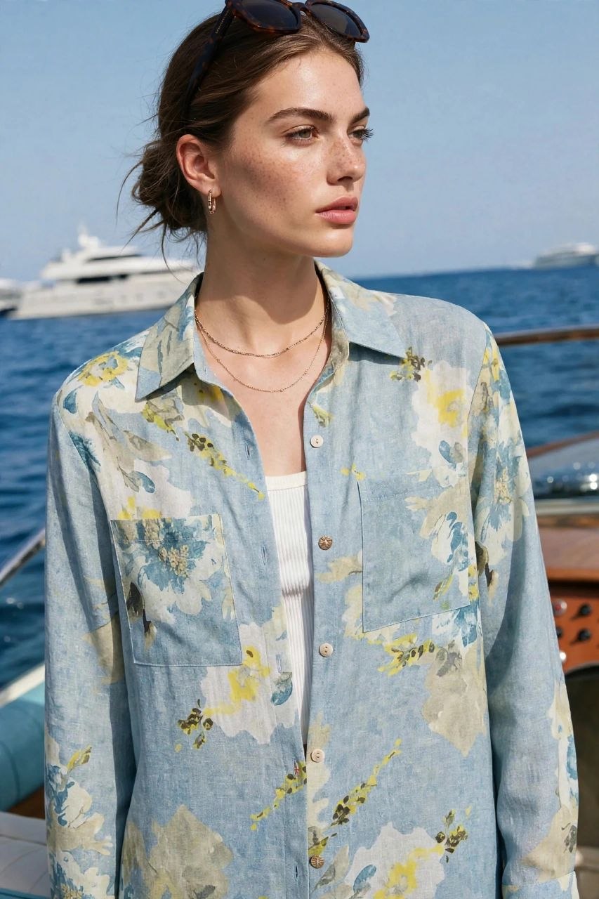 Blue Floral Long Shirt