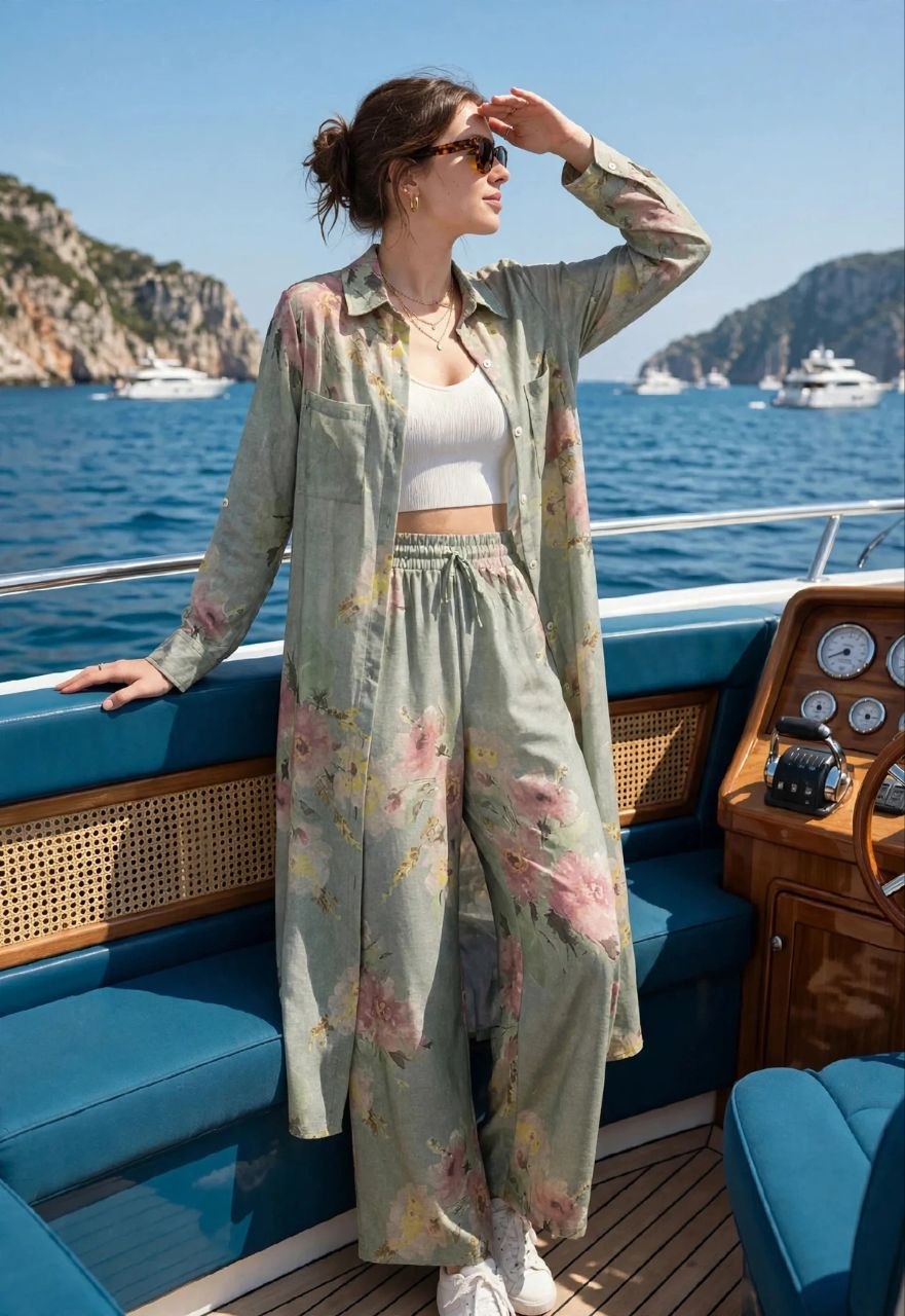 Green Floral Long Shirt