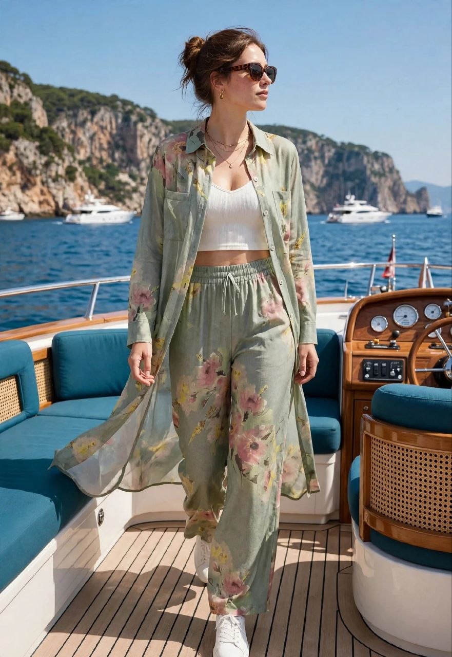 Green Floral Long Shirt