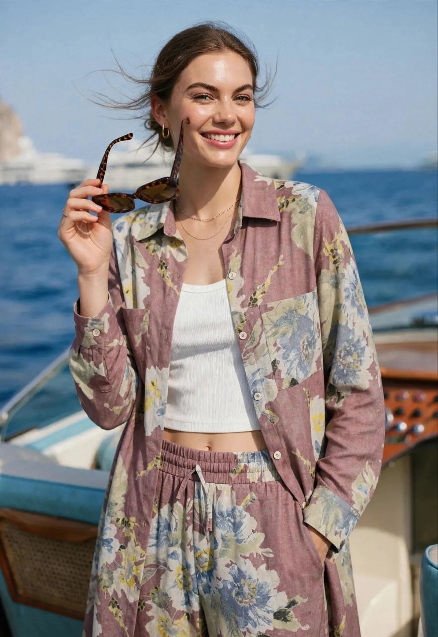 Dusty-Rose Floral Long Shirt