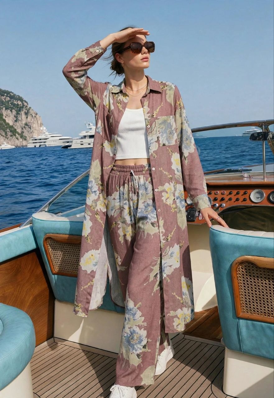 Dusty-Rose Floral Long Shirt
