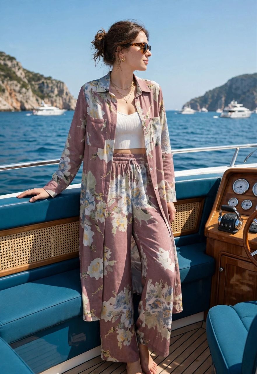 Dusty-Rose Floral Long Shirt
