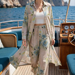 Beige Floral Long Shirt