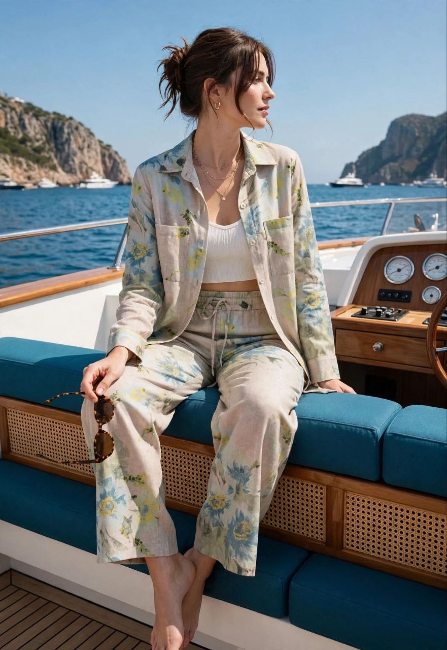 Beige Floral Long Shirt