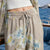 Beige Floral Linen Pants