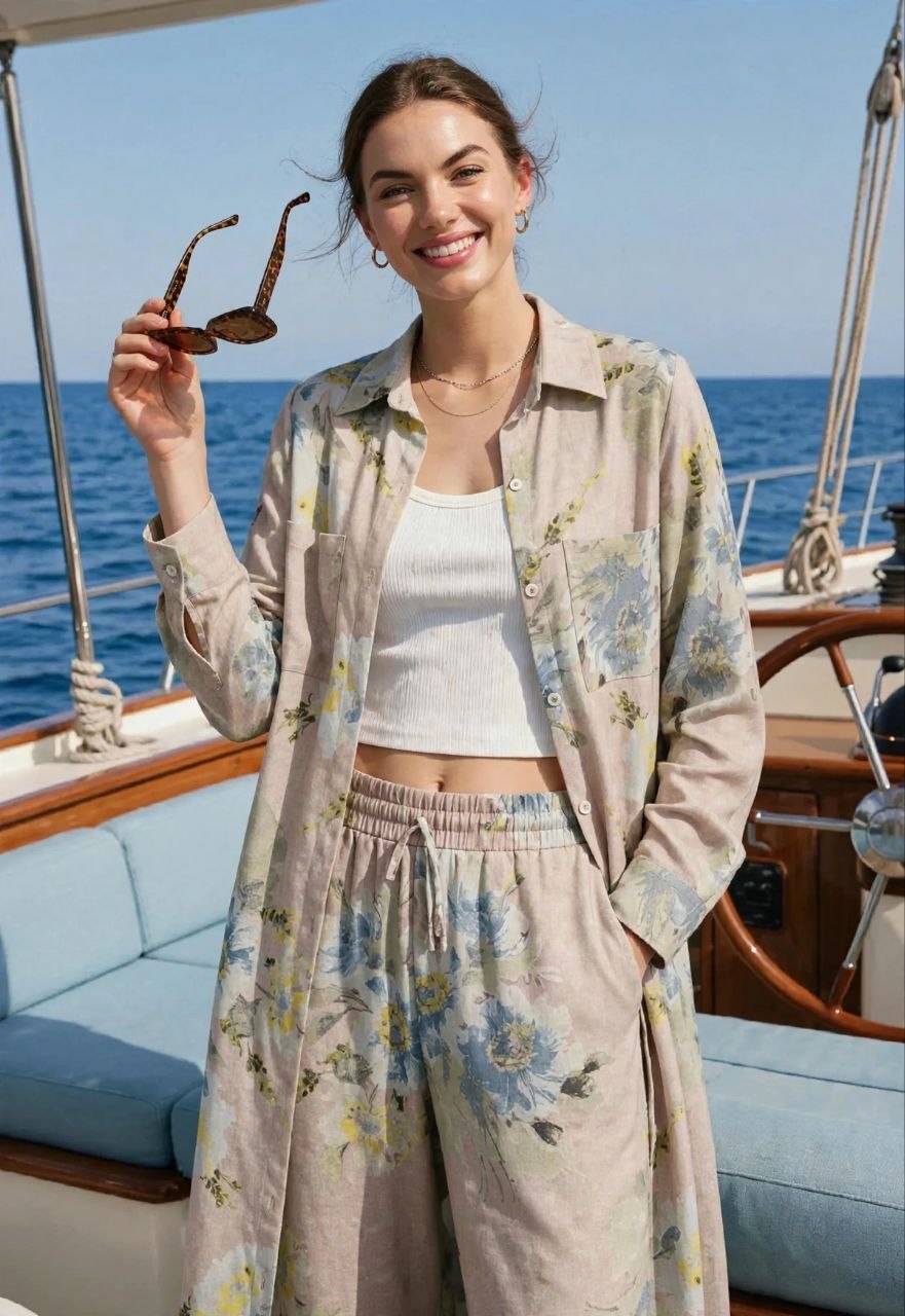 Beige Floral Long Shirt