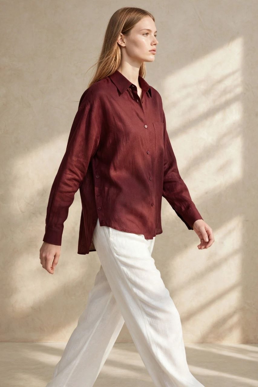 Burgundy Pure Linen Shirt