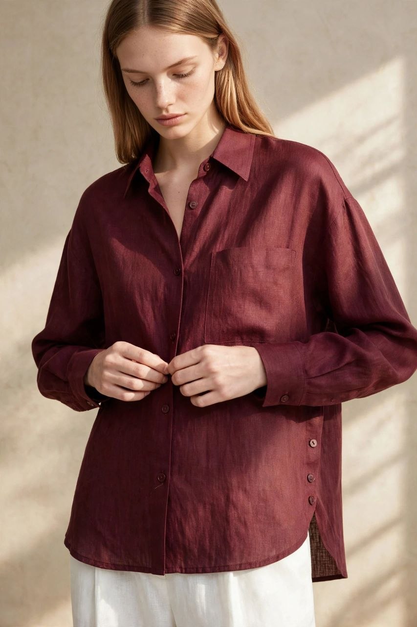 Burgundy Pure Linen Shirt