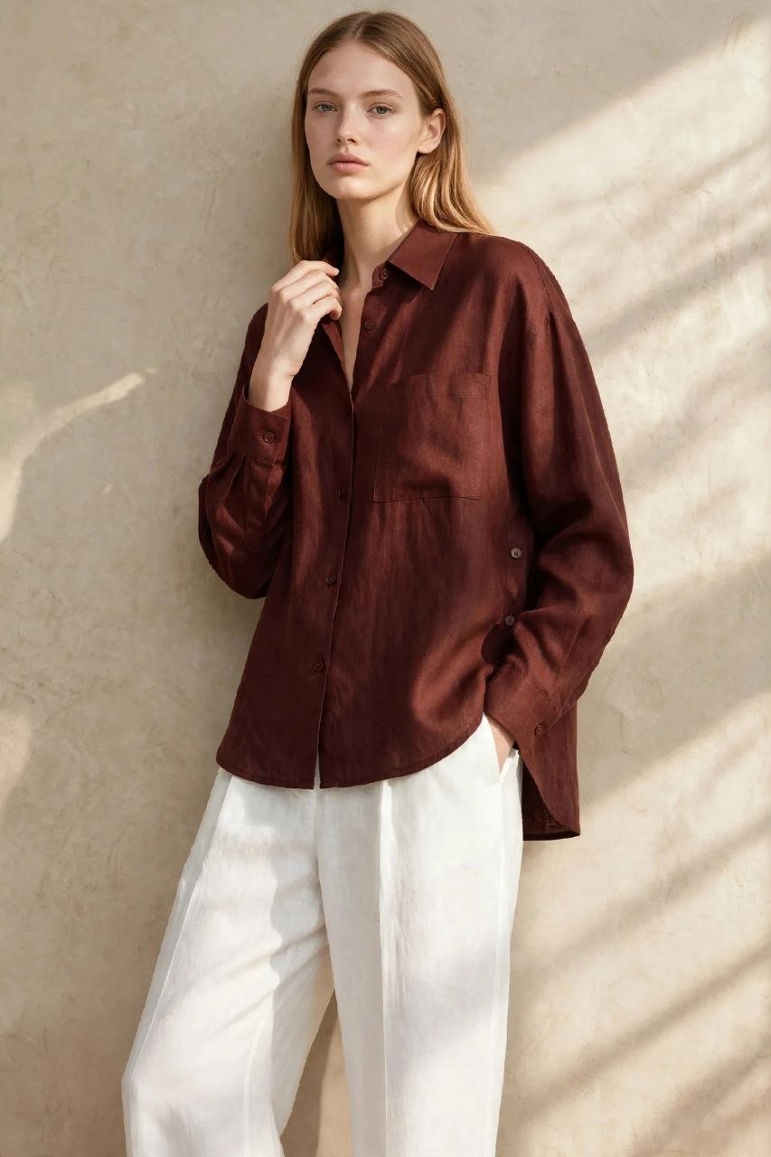 Brown Pure Linen Shirt