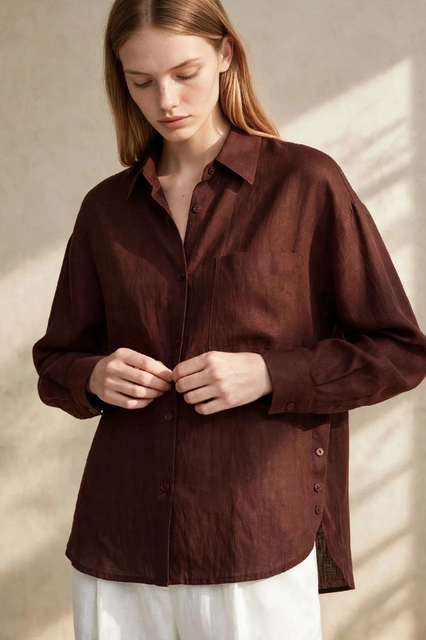 Brown Pure Linen Shirt