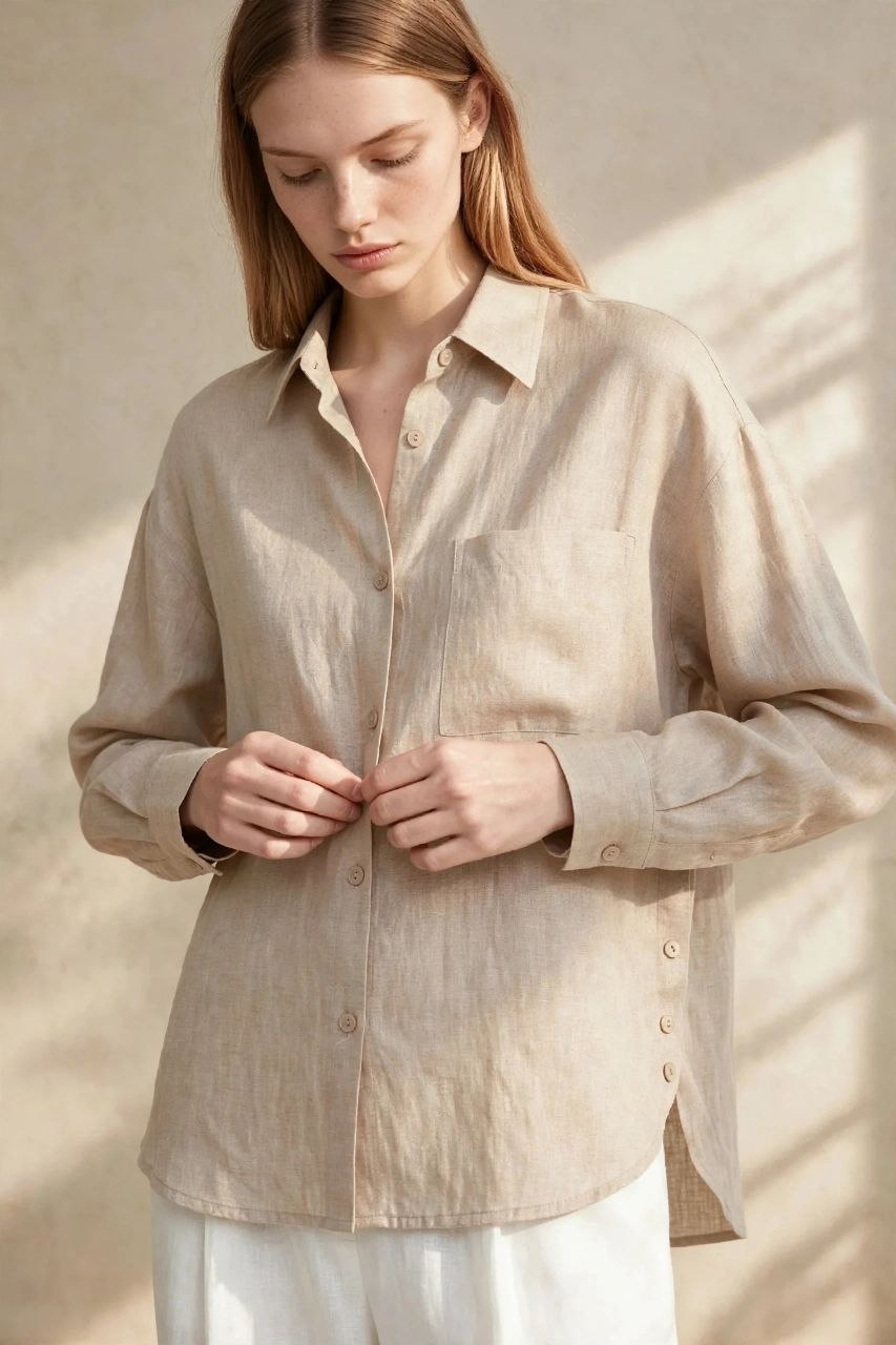 Beige Pure Linen Shirt