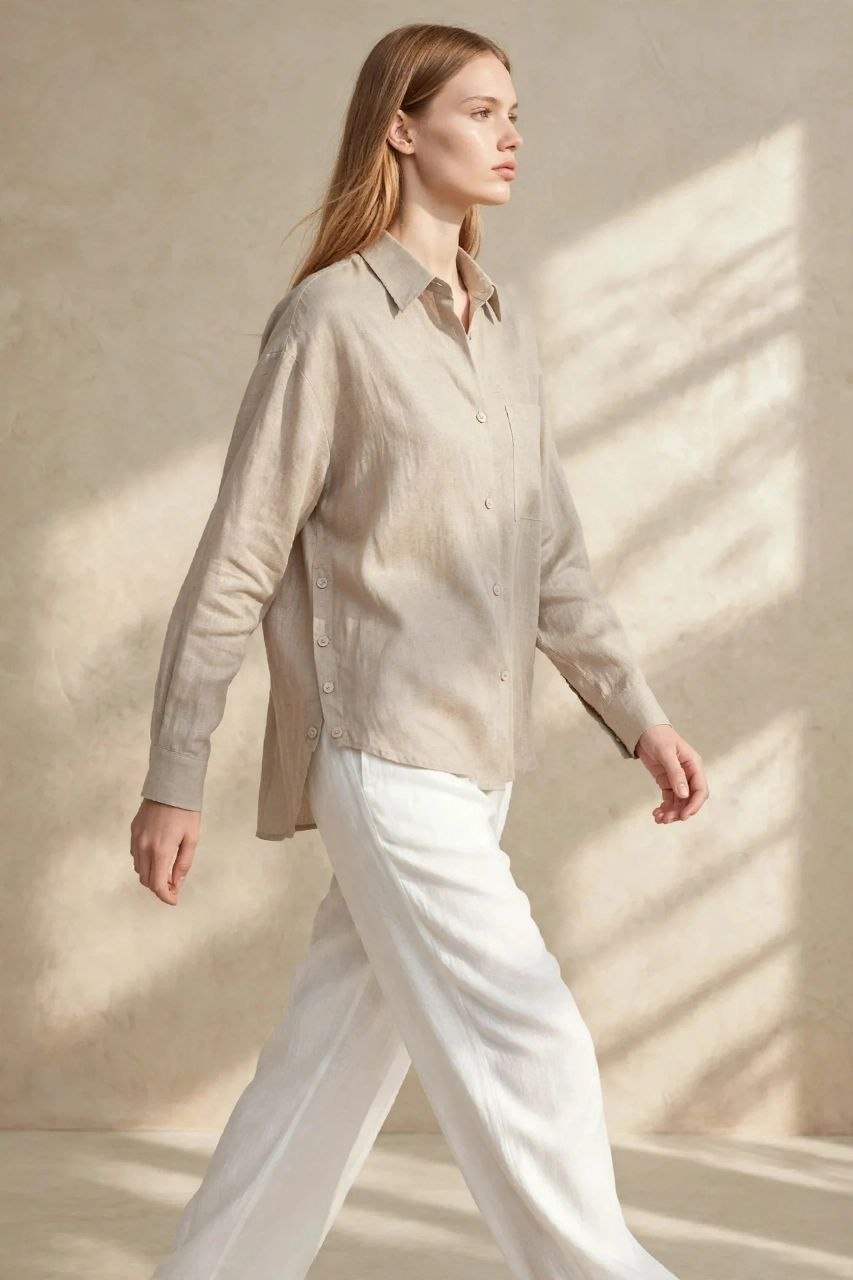 Beige Pure Linen Shirt
