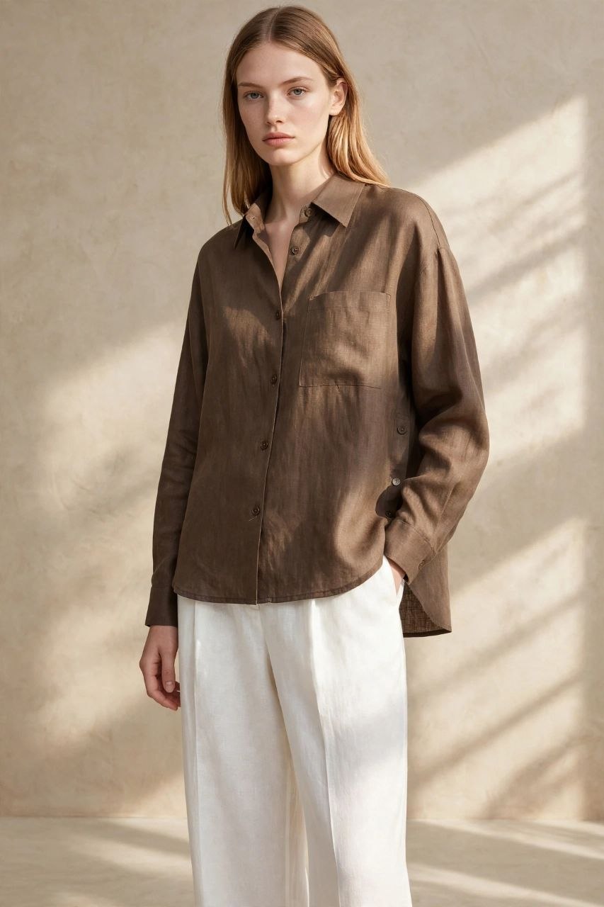 Coffee Pure Linen Shirt