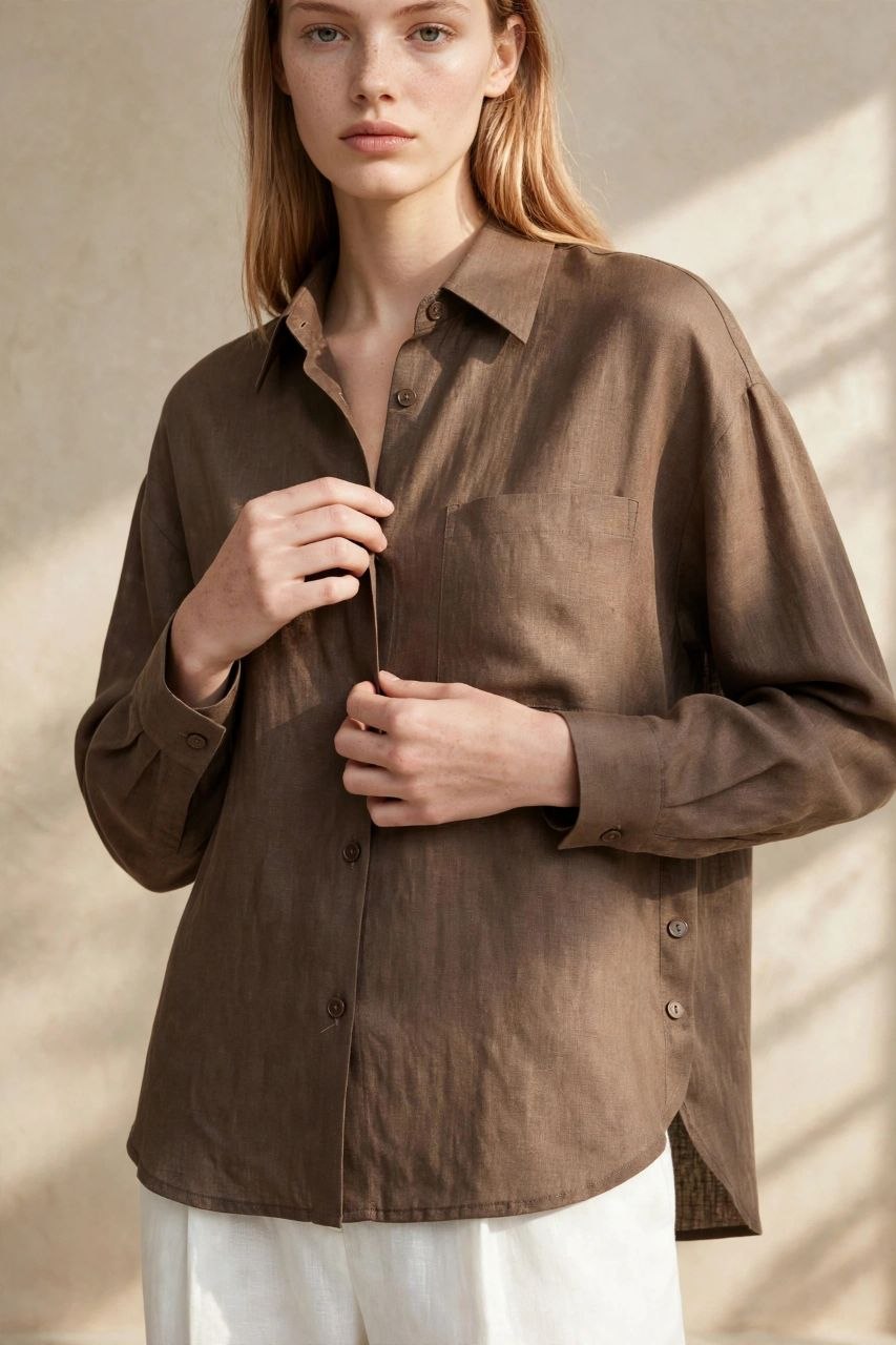 Coffee Pure Linen Shirt