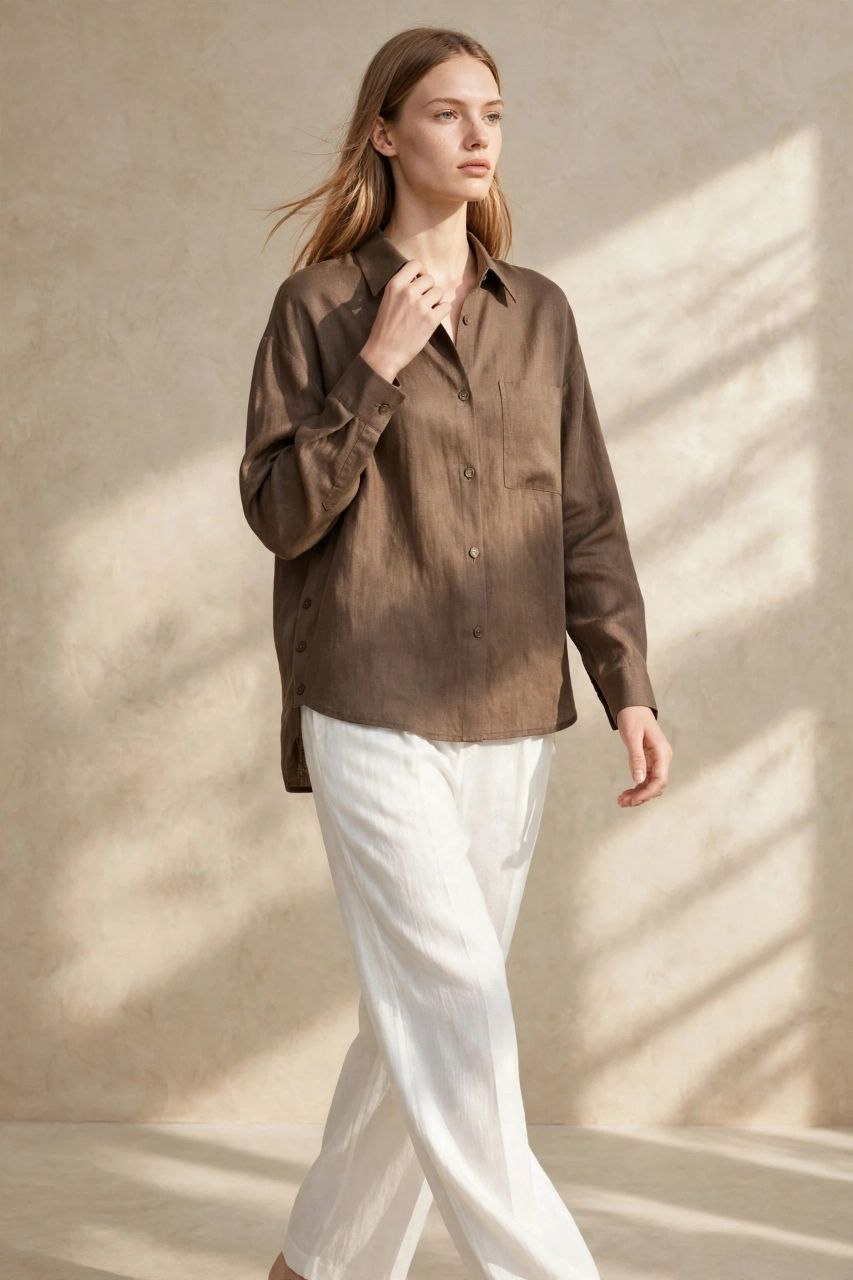 Coffee Pure Linen Shirt