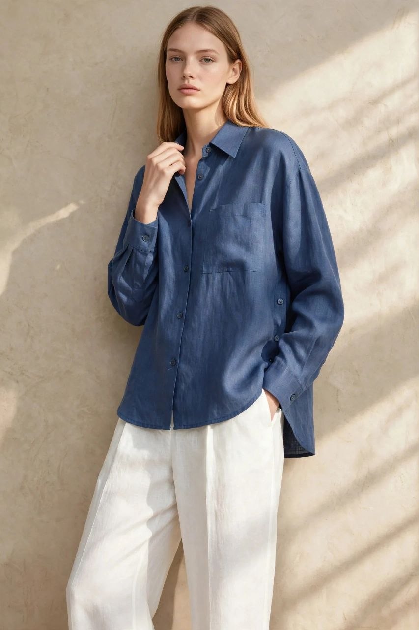Indigo Blue Pure Linen Shirt