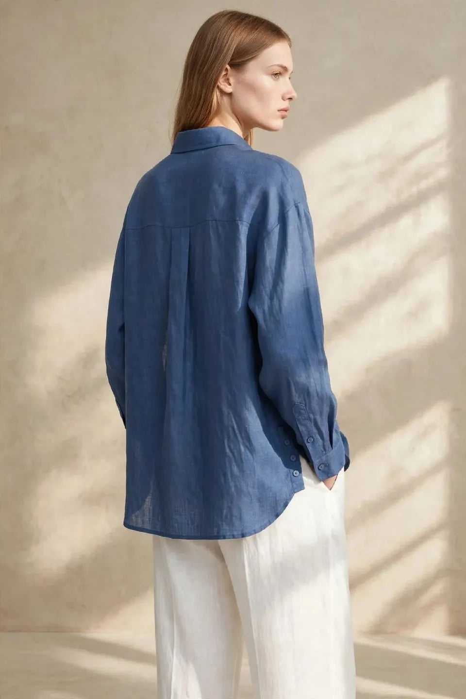 A blue pure linen shirt l شميز كتان خام طبيعى ازرق