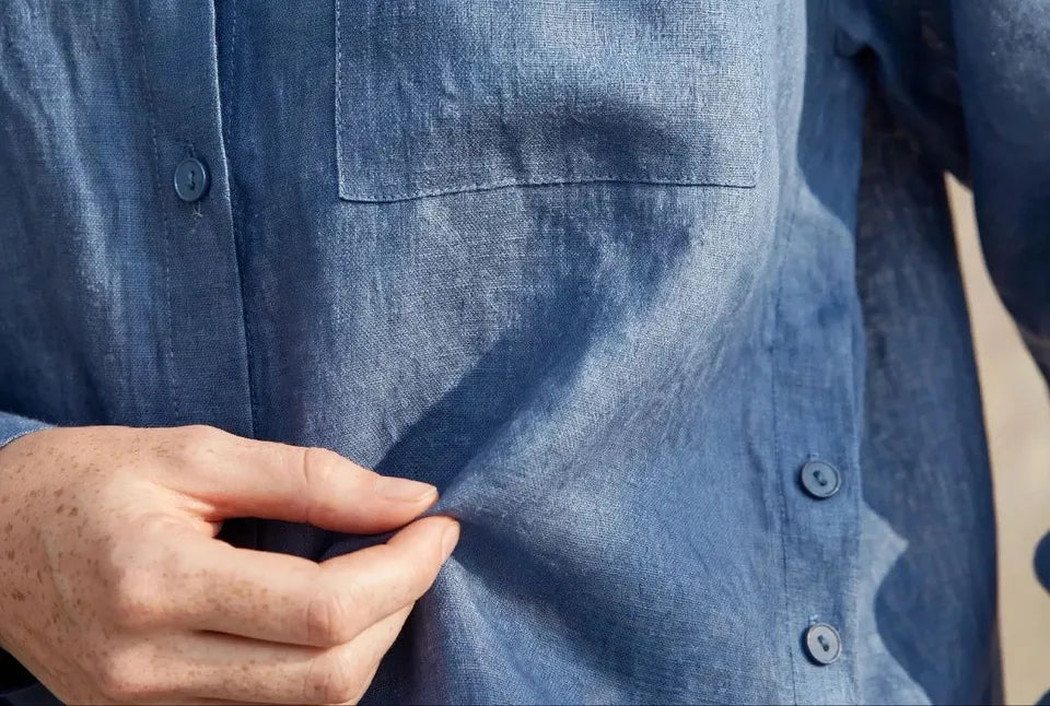 A blue pure linen shirt l شميز كتان خام طبيعى ازرق