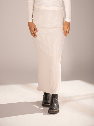 White Ribbed Basic Skirt