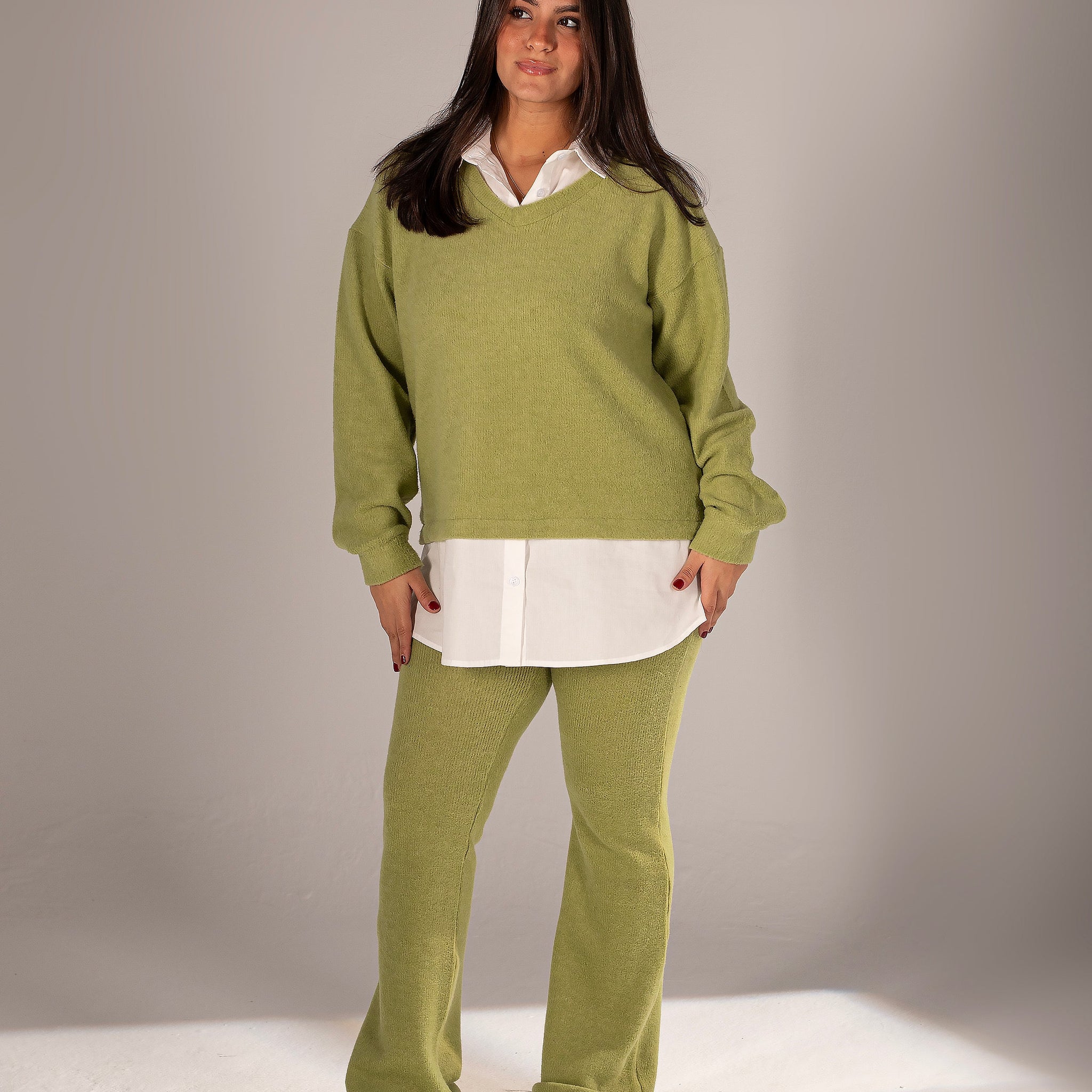 Green Wool Suit With Chemise