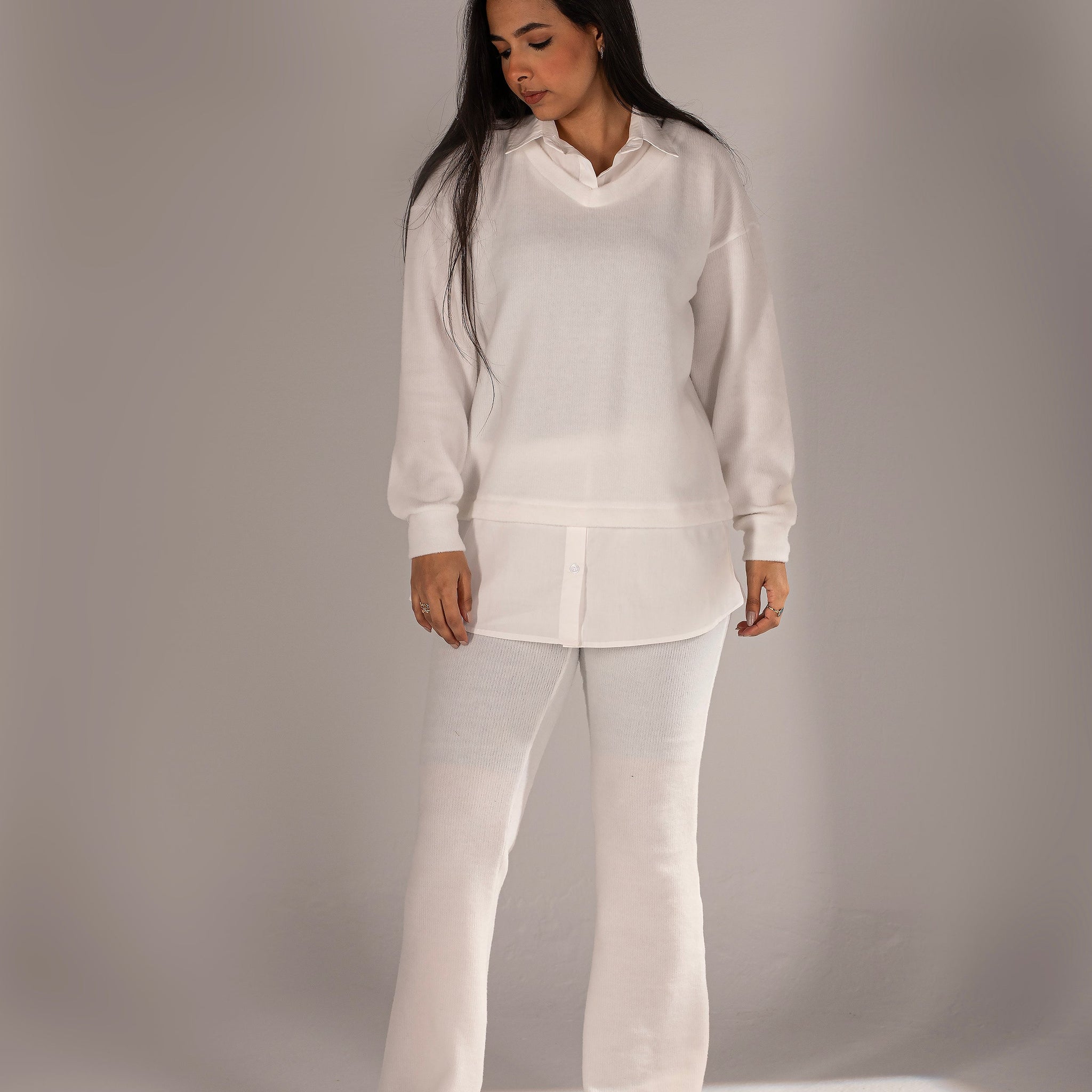 White Wool Suit With Chemise